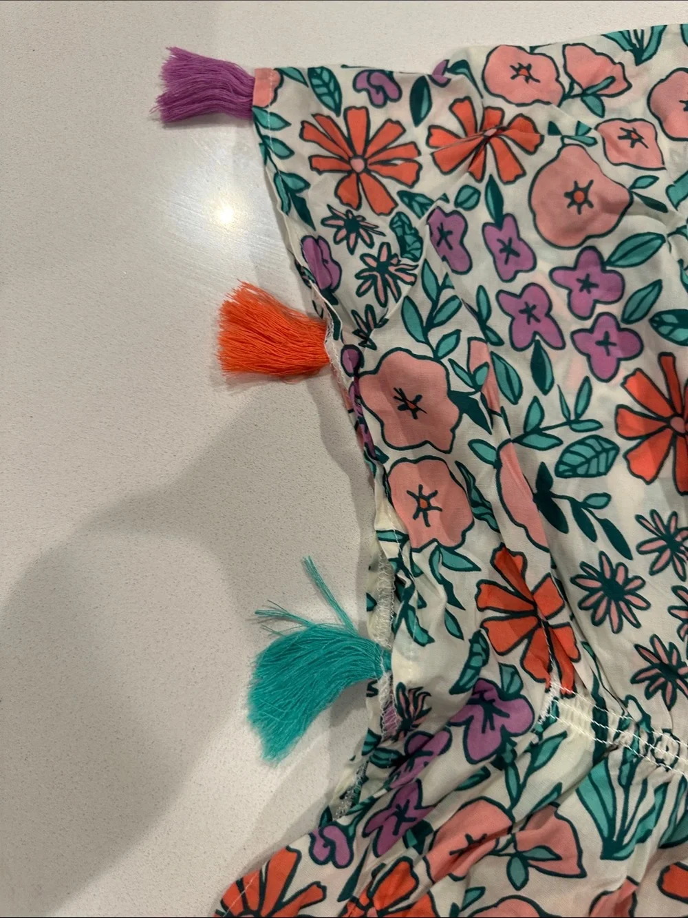 Girls Floral Tassel Tunic Cover Up- Multicolor